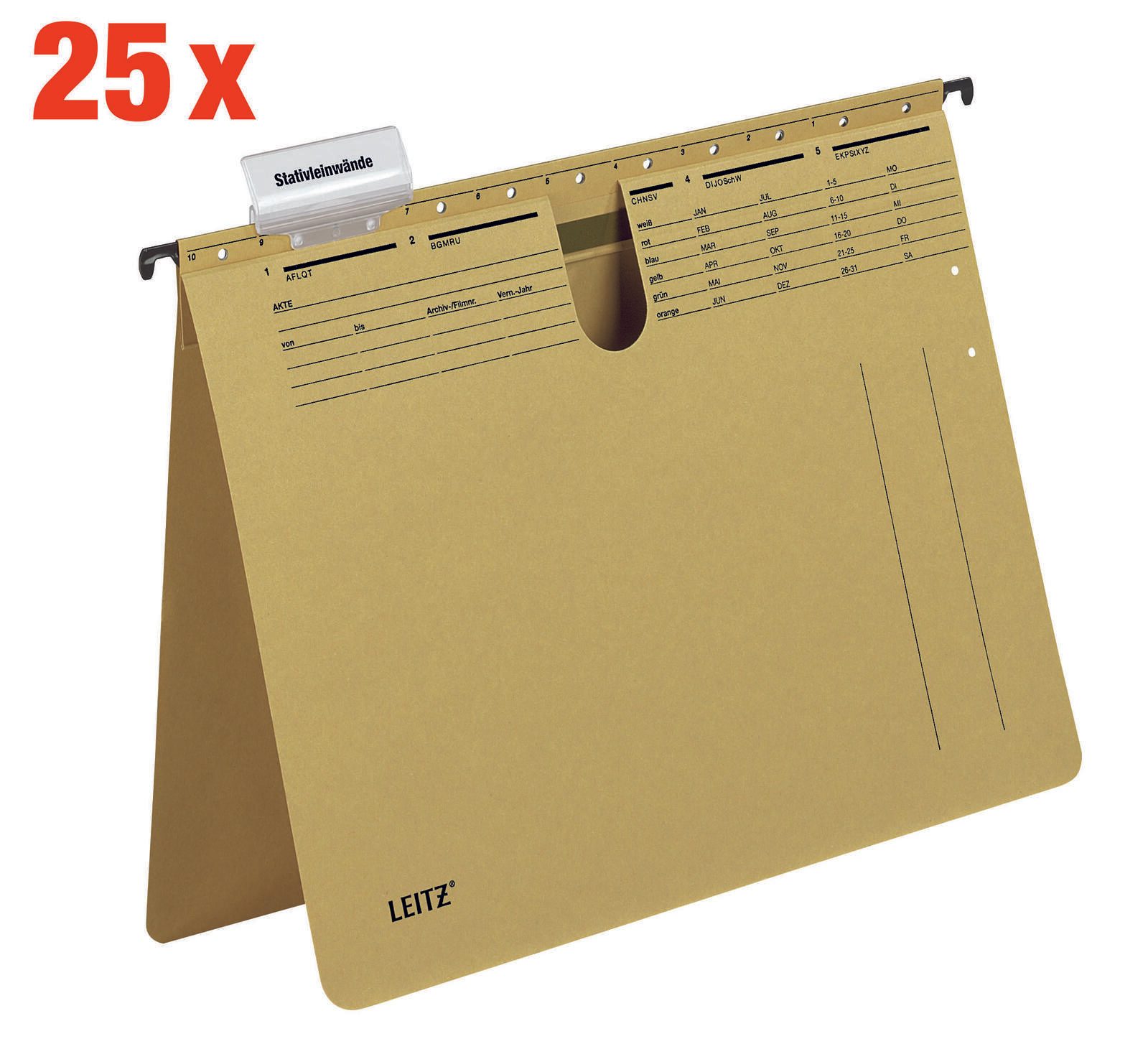 LEITZ Porte-documents suspendu Alpha reliure commerciale DIN A4 carton naturel brun 1 boîte = 25 unités — lot de 25 pièces