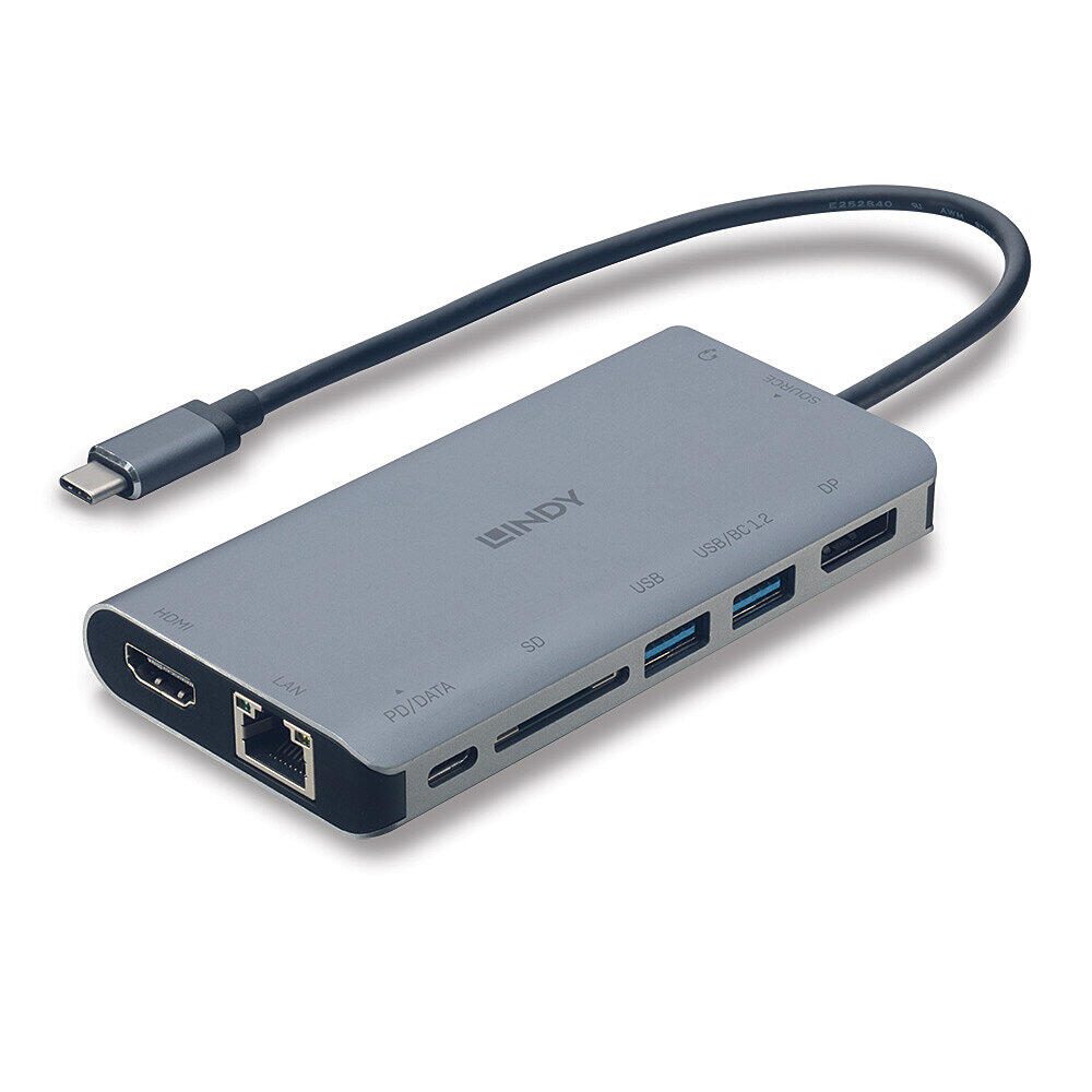 LINDY DST-Mini XT, station d'accueil mini pour ordinateur portable USB-C 4K HDMI®, DP, PD 3.0 100W, USB 3.2 Gen 1, Ethernet Gigabit, SD, audio