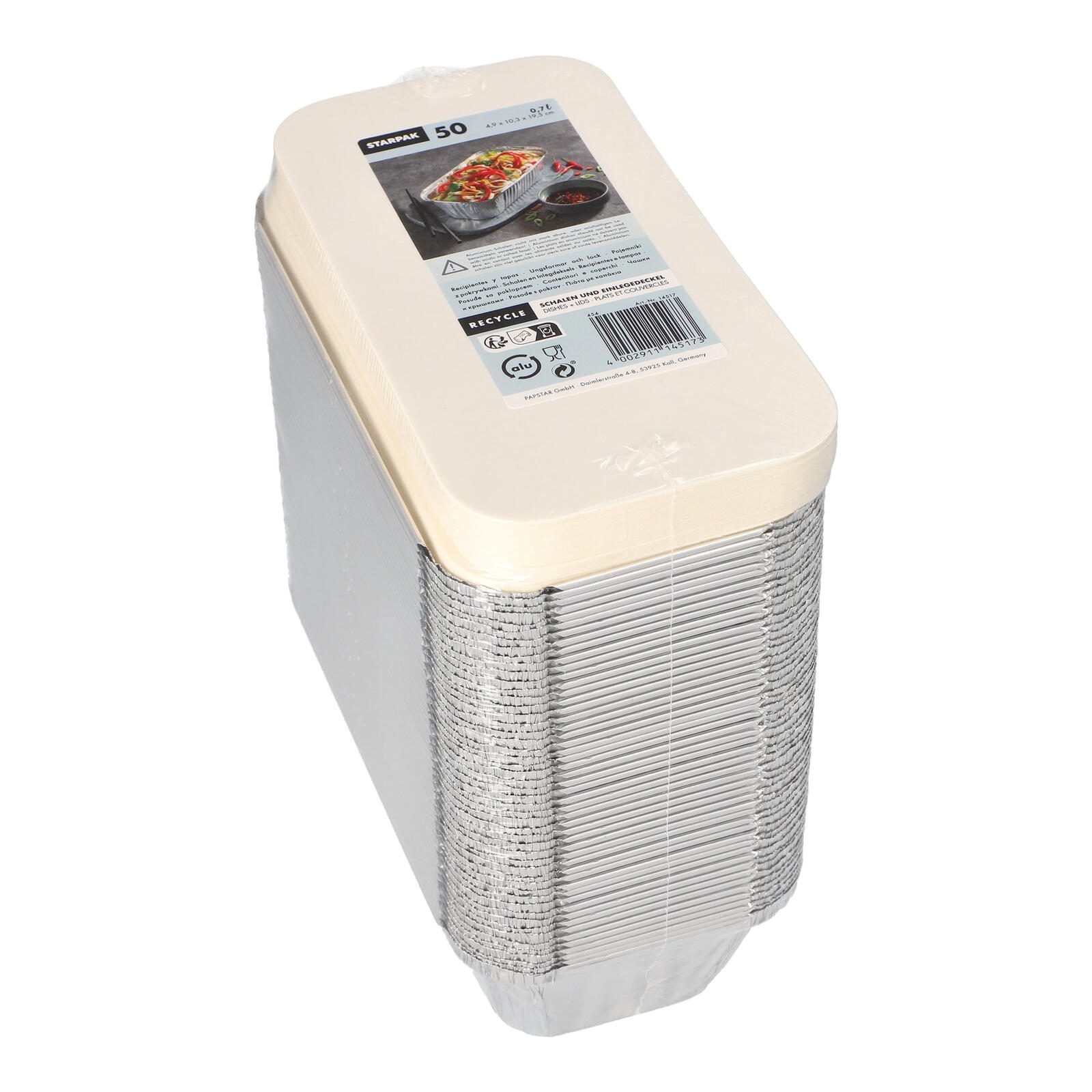 Plateaux en aluminium STARPAK avec couvercle 700 ml argent 1 boîte = 50 pièces — lot de 50 pièces