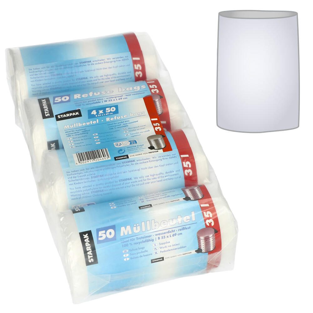 PAPSTAR Sacs poubelle 35,0 l transparent 1 pack = 4x 50 unités — lot de 4