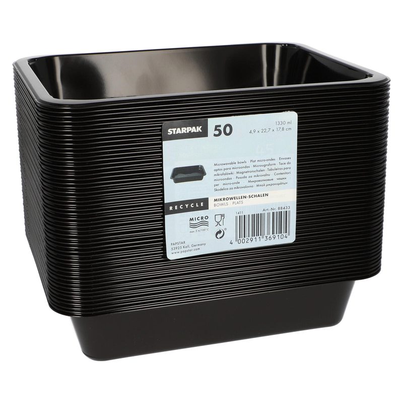 STARPAK Barquettes jetables pour repas 1,33 l noir 1 pack = 50 unités — lot de 50 pièces