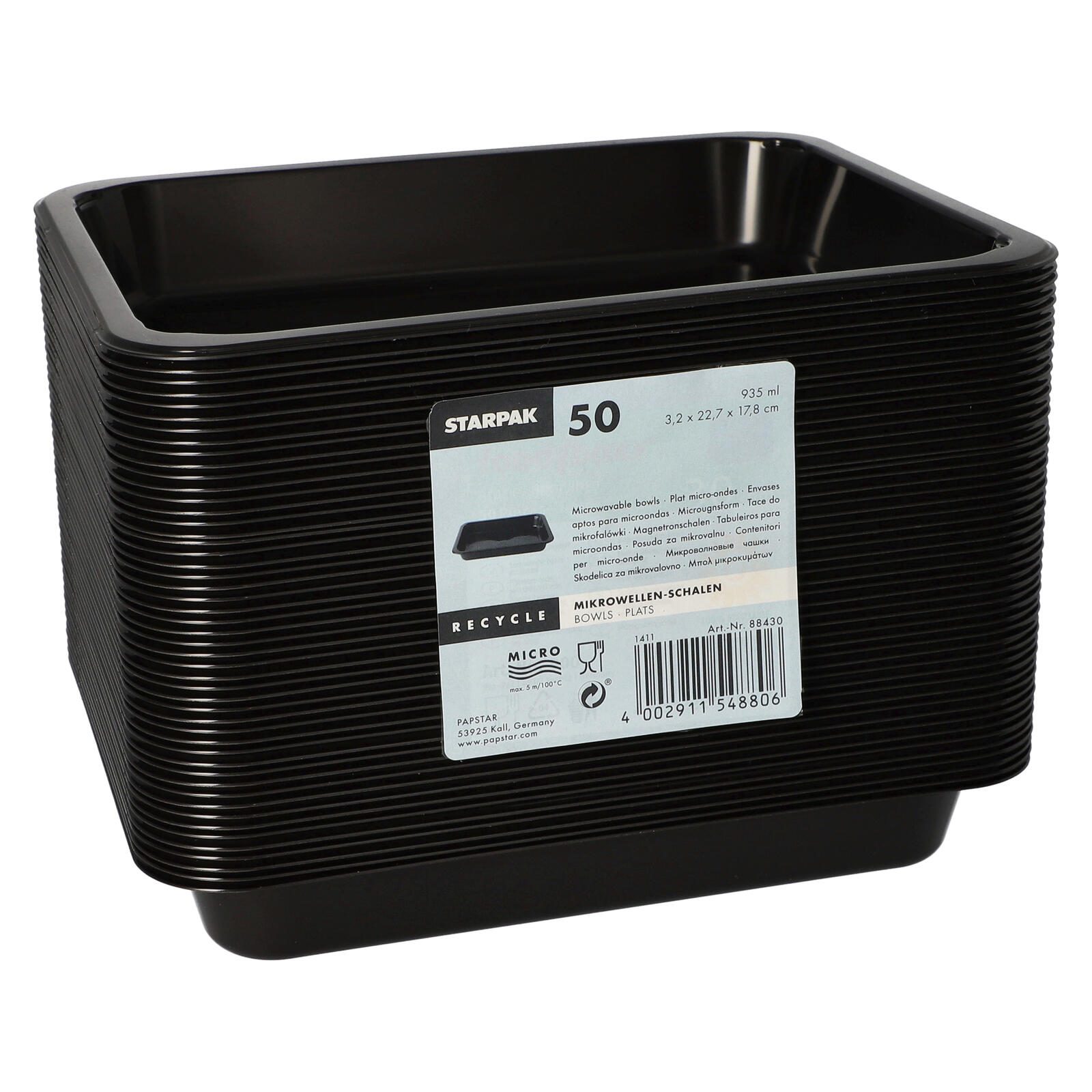 STARPAK Barquettes jetables pour repas 0,935 l noires 1 boîte = 50 pièces — lot de 50 pièces