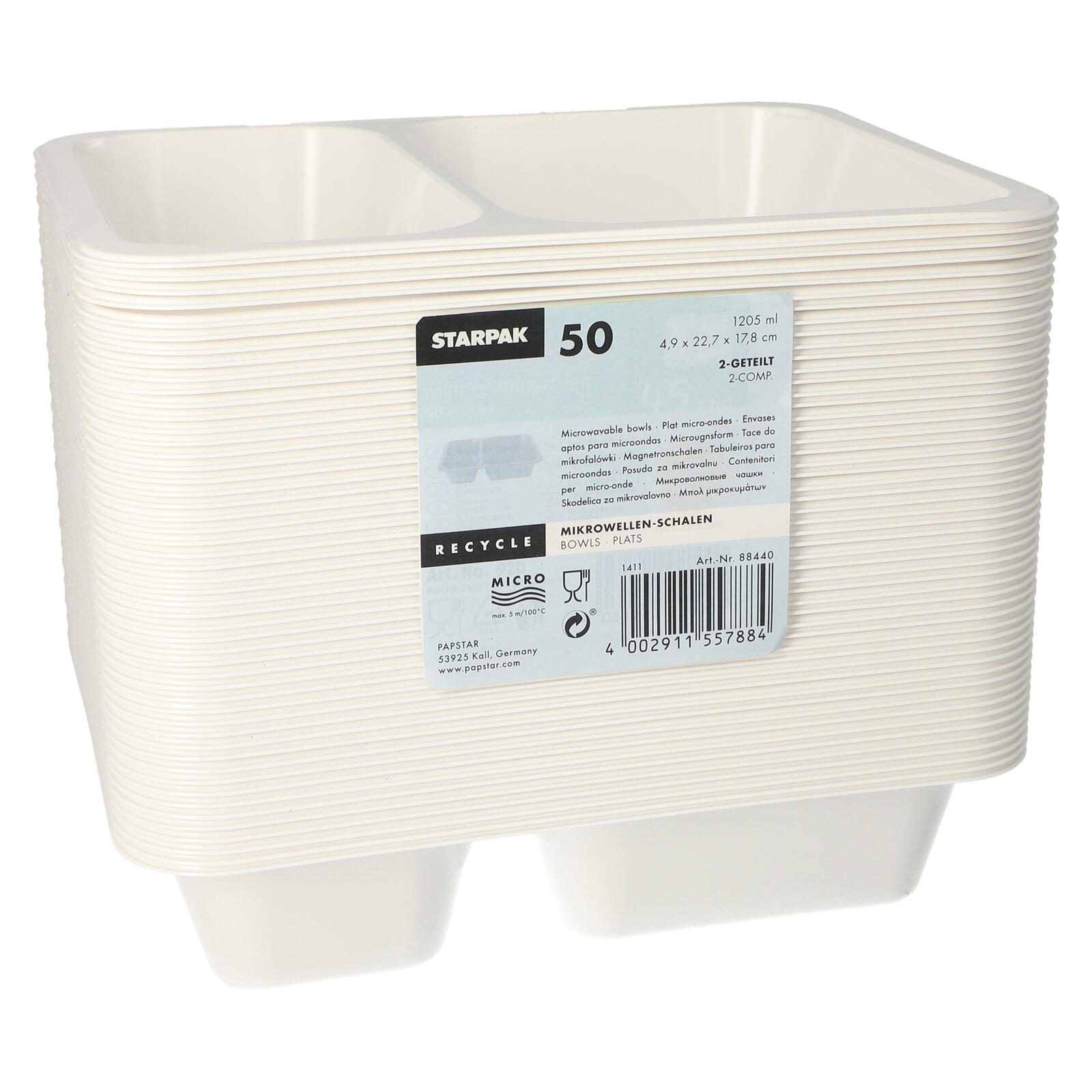 STARPAK Barquettes jetables pour repas 1,205 l blanc 1 boîte = 50 pièces — lot de 50 pièces