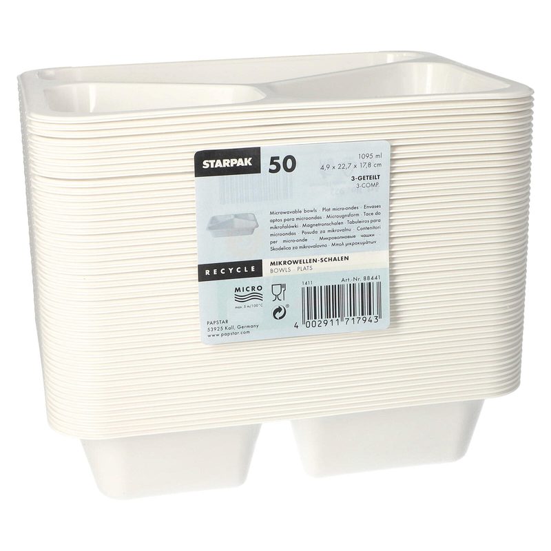 STARPAK Barquettes jetables pour repas 1,095 l blanc 1 boîte = 50 pièces — lot de 50 pièces