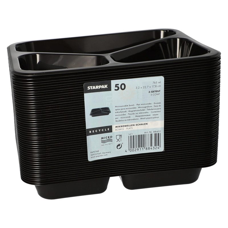 STARPAK Barquettes repas jetables 0,765 l noires 1 boîte = 50 pièces — lot de 50 pièces