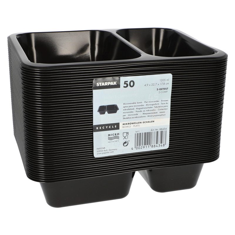 Bacs-repas jetables STARPAK 1,205 l noir 1 pack = 50 pièces — lot de 50 pièces