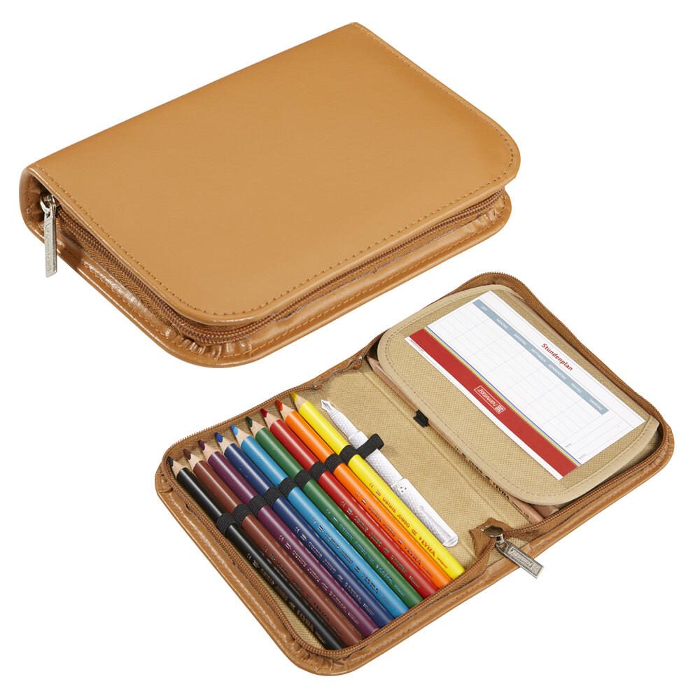 Trousse en cuir naturel BRUNNEN remplie - marron