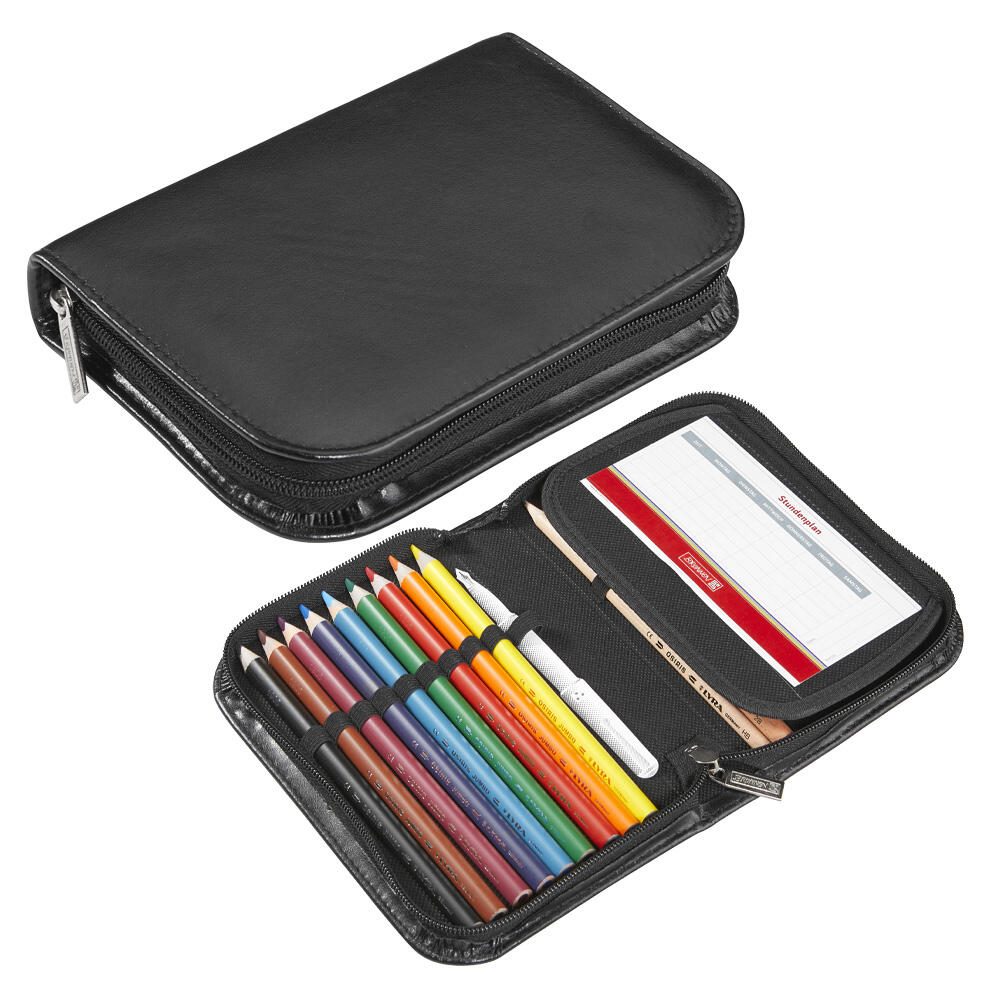 Trousse en cuir naturel BRUNNEN remplie - noir
