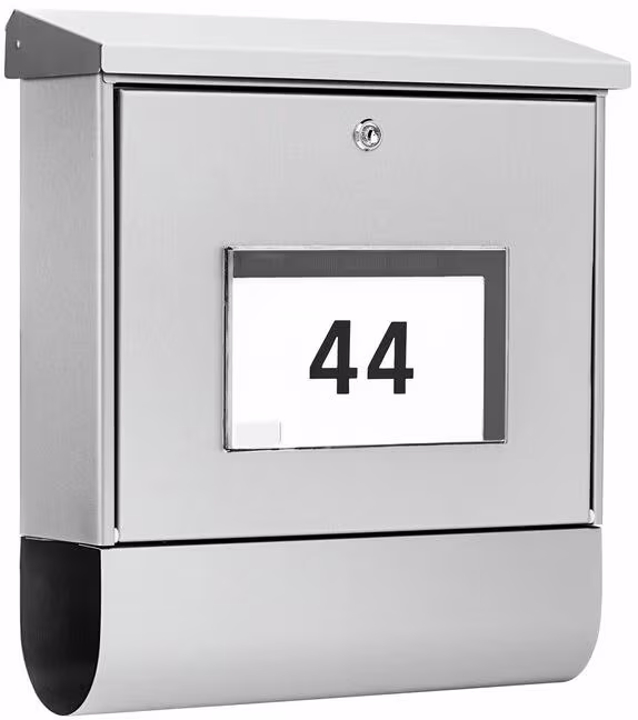 Burg Wächter Malaga 4400 Si Set boîte aux lettres solaire, avec compartiment pour journaux, format horizontal, arrêt d'ouverture, champ numéroté, argenté (75330)