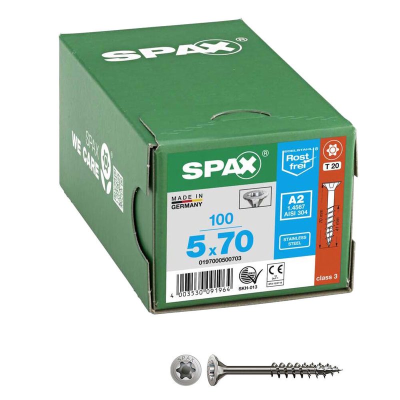 SPAX® Vis universelles A2 T20 5x70 100 pièces — lot de 100 pièces