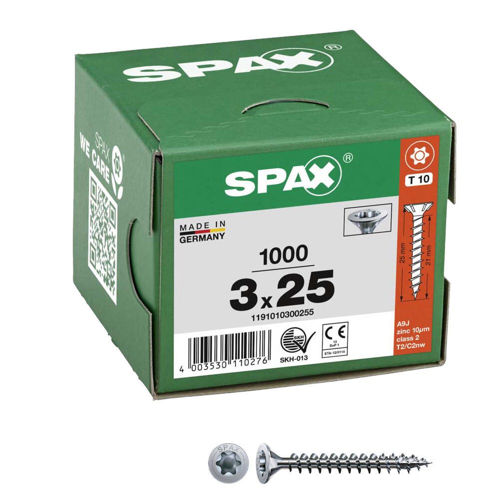 Vis SPAX R 88091 SEKO/T-STAR 3 x 25/21-T10 acier WIROX (1000 pièces) — lot de 1000 pièces