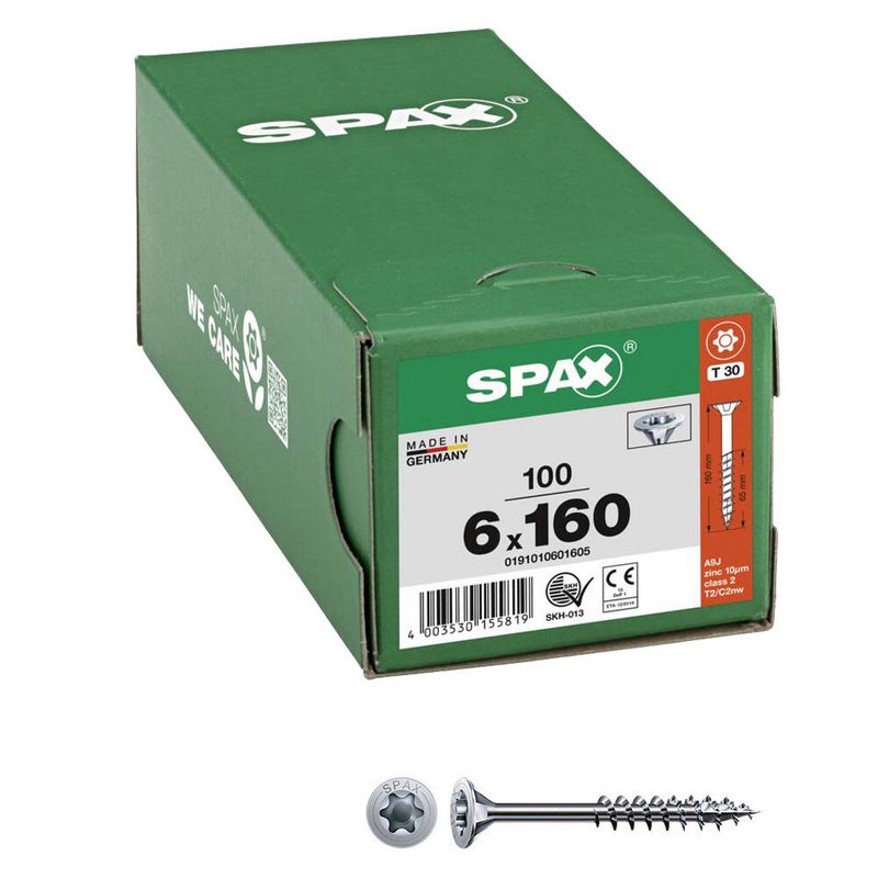 Vis universelles SPAX® T30 6x160 (100 unités) — lot de 100 pièces