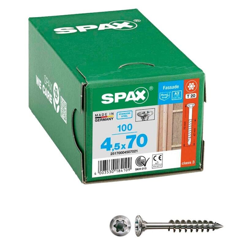 SPAX® Vis pour façade A2 T20 4,5x70 100 pièces — lot de 100 pièces