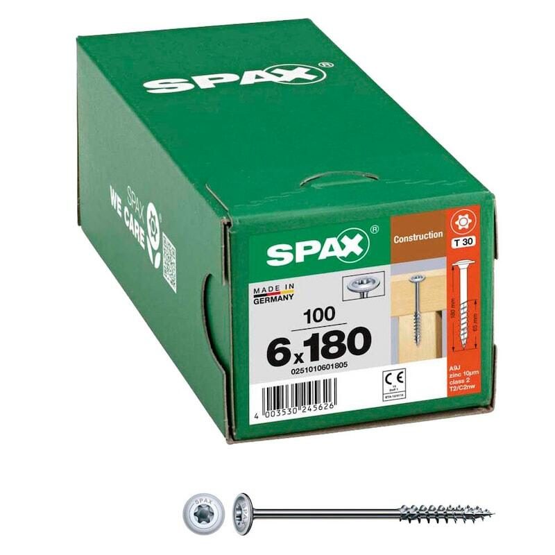 SPAX® Vis à bois T30 6x180 100 pièces — lot de 100 pièces