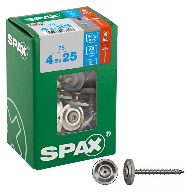 SPAX® Vis à tôle T20 tête lentille A2 – 4,5 x 25 mm