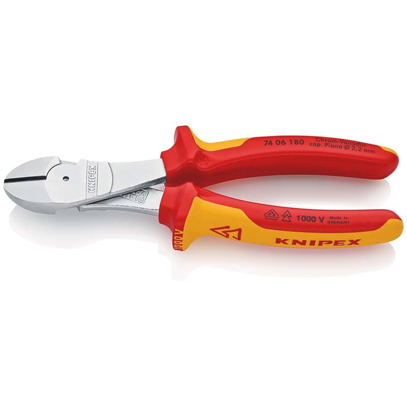 KNIPEX Pince coupante latérale VDE, chromée, manche 2 composants, isolée, 160-250 mm