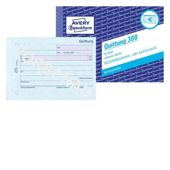 Reçu Avery Zweckform 300 format A6 horizontal, 50 feuilles, TTC, sécurisé contre la falsification