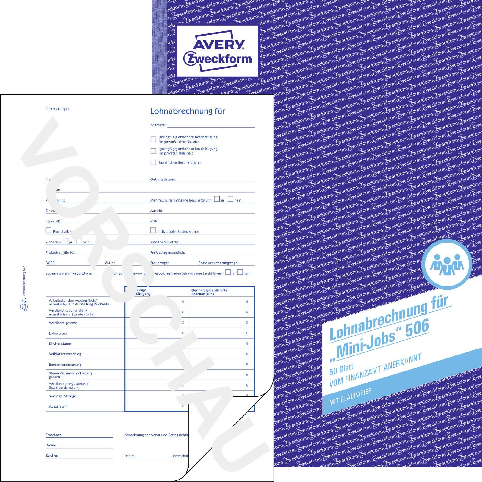 AVERY Zweckform Livre de formulaires pour bulletins de paie des employés occasionnels/à court terme DIN A4 1x 50 pages