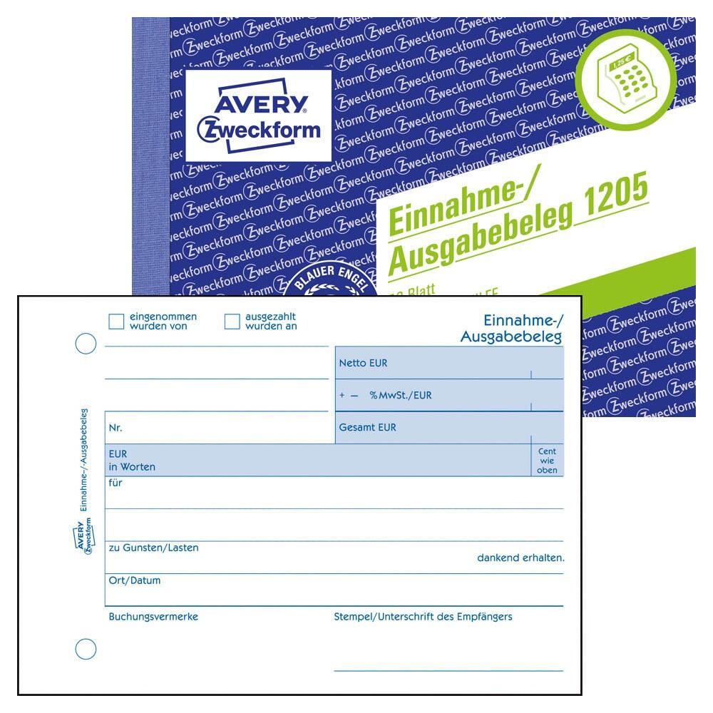 Avery Zweckform Carnet de reçus recettes/dépenses 1205 - 1 x 50 feuilles