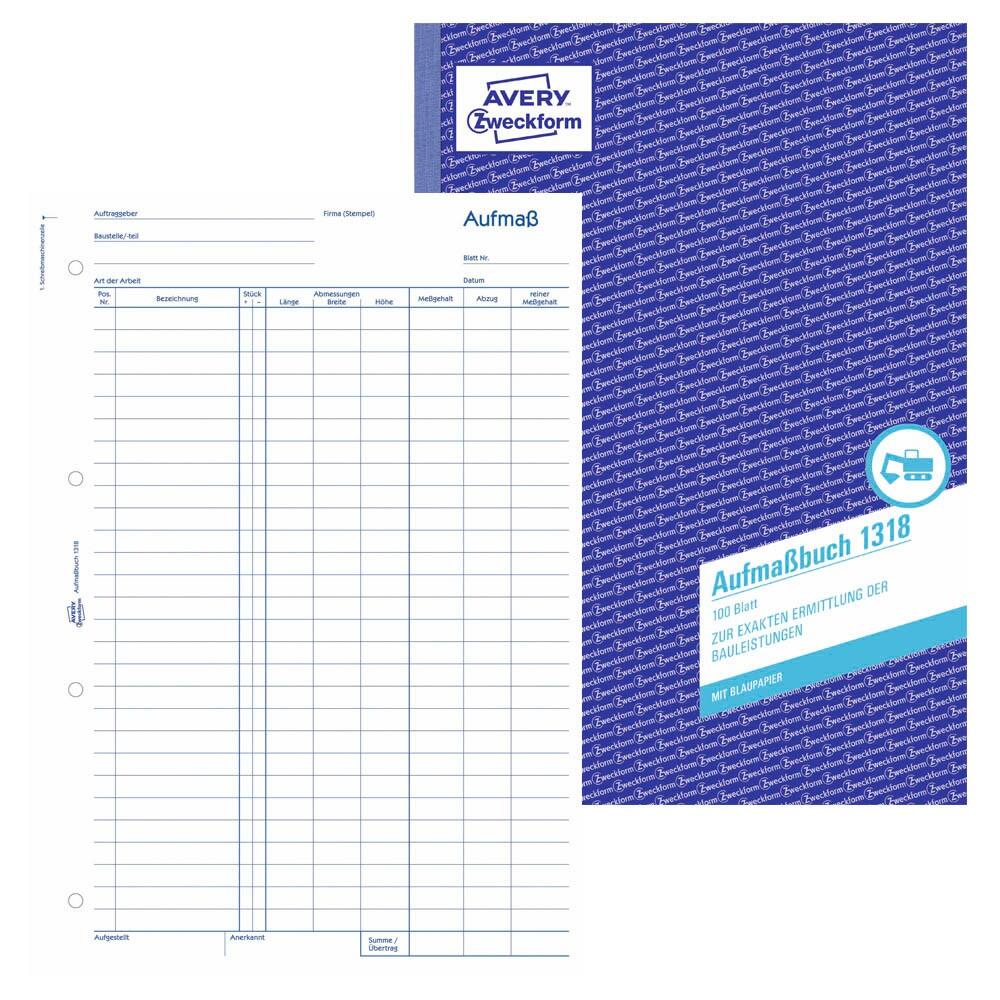 AVERY Zweckform Livre de métré Formulaire 1318 - 1 x 100 feuilles
