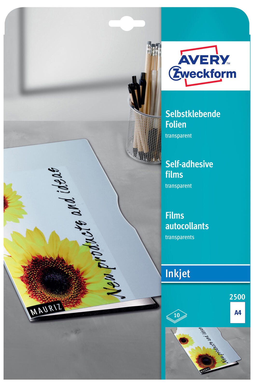 AVERY Zweckform Films jet d'encre 2500 transparents 1 paquet = 10 unités — lot de 10 pièces