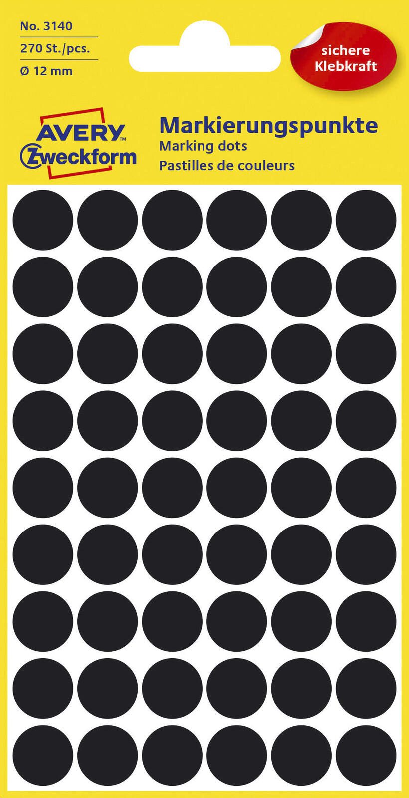 Points adhésifs Avery Zweckform Ø 12,0 mm noir 1 boîte = 270 pièces — lot de 270 pièces