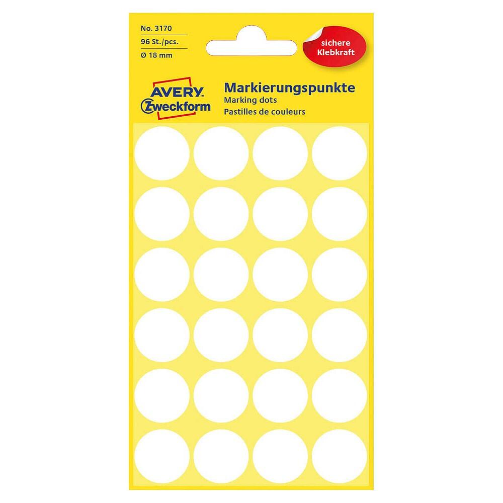 Point de repérage Avery Zweckform 3170 18 mm blanc, 96 pièces/boîte