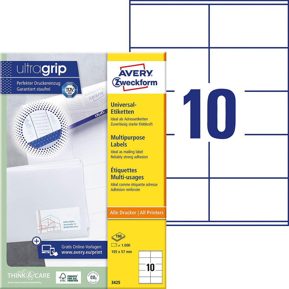AVERY Zweckform Étiquettes 3425 blanc 105,0 x 57,0 mm - 1 000 unités