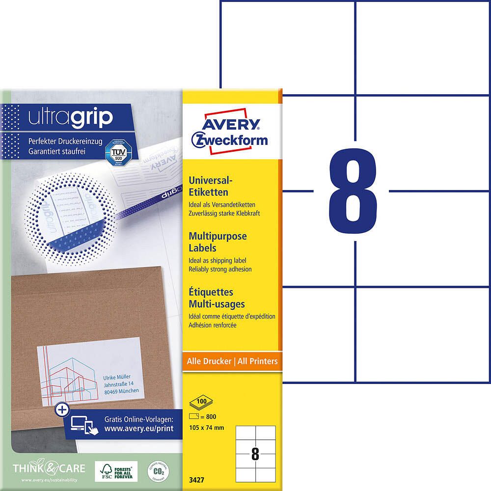 AVERY Zweckform Étiquettes 3427 blanc 105,0 x 74,0 mm - 800 unités — lot de 800 pièces