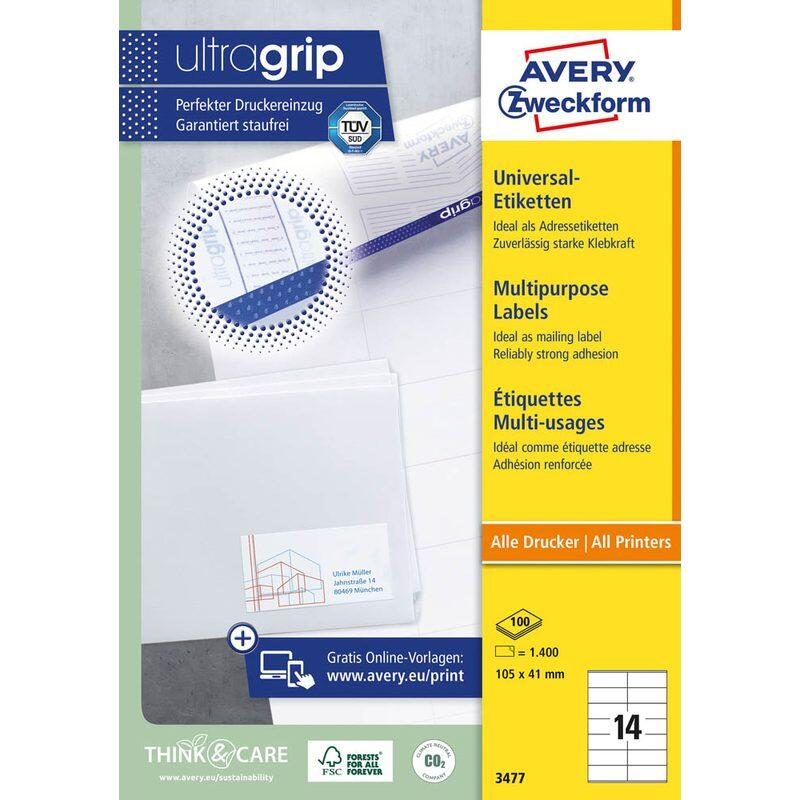 AVERY Zweckform Étiquettes 3477 blanc 105,0 x 41,0 mm 1 boîte = 100 feuilles