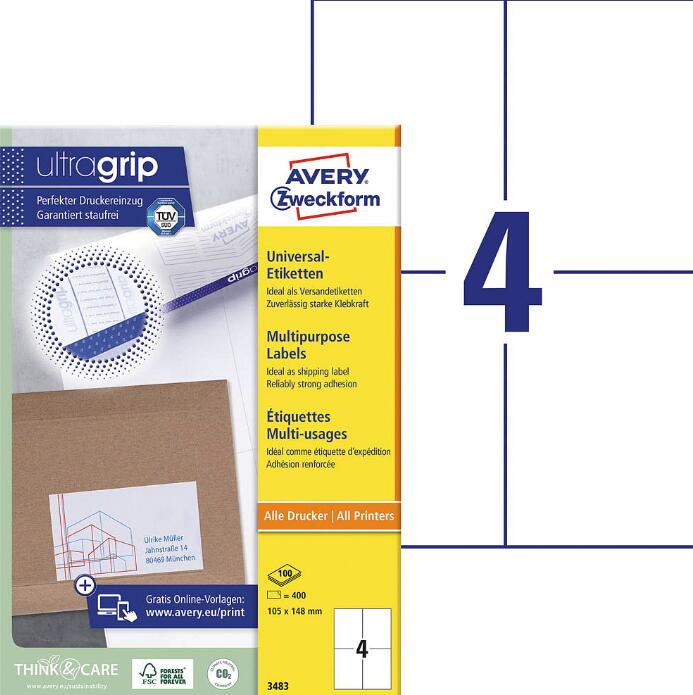AVERY Zweckform Étiquettes 3483 blanc 105,0 x 148,0 mm - 400 unités — lot de 400 pièces