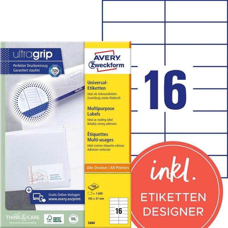 AVERY Zweckform Étiquettes 3484 blanc 105,0 x 37,0 mm 1 boîte = 100 feuilles — lot de 100