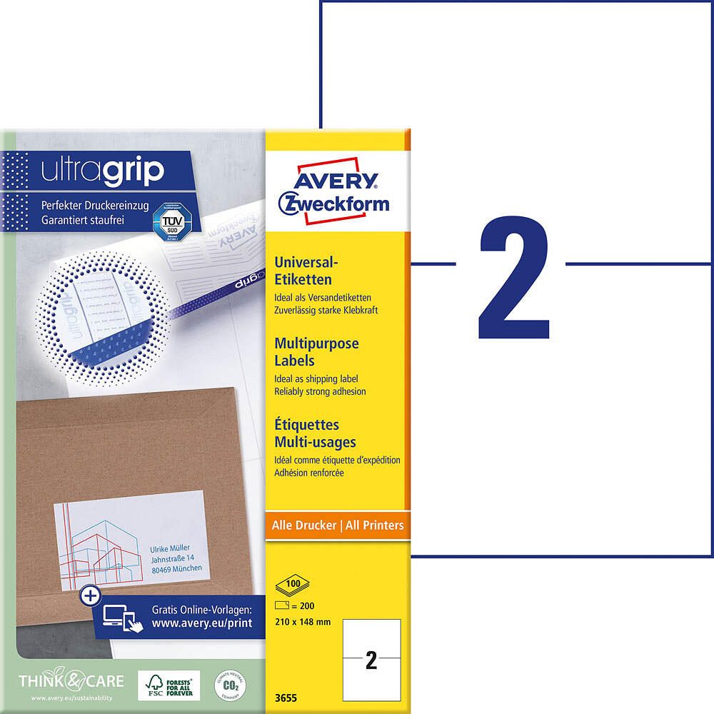 AVERY Zweckform Étiquettes 3655 blanc 210,0 x 148,0 mm - 200 unités — lot de 200 pièces