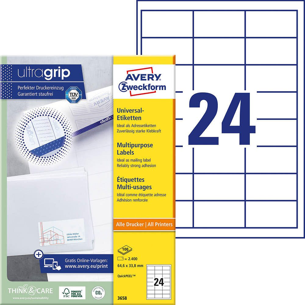 AVERY Zweckform Étiquettes 3658 blanc 64,6 x 33,8 mm - 2 400 pièces — lot de 400 pièces