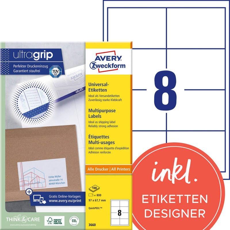 AVERY Zweckform Étiquettes 3660 blanc 97,0 x 67,7 mm - 1 pack = 100 feuilles