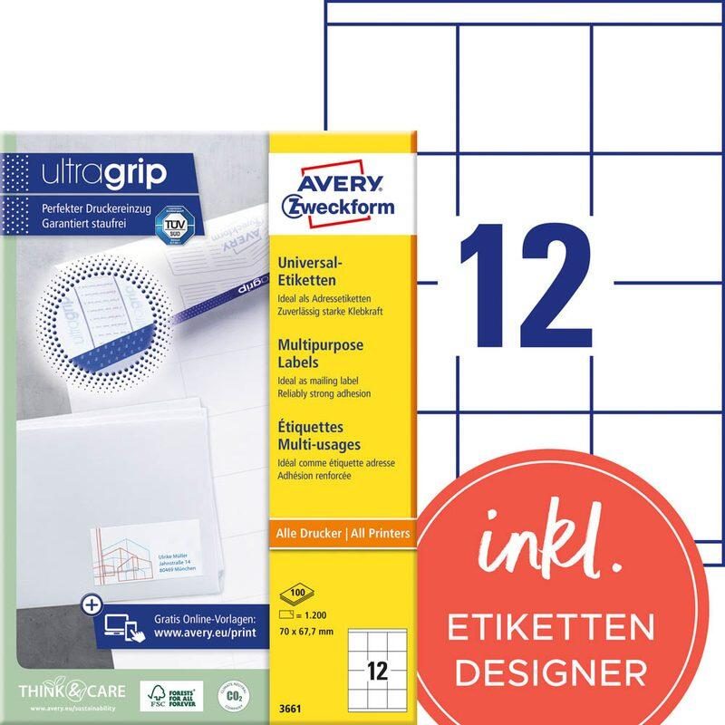 AVERY Zweckform Étiquettes 3661 blanc 70,0 x 67,7 mm - 1 pack = 100 feuilles