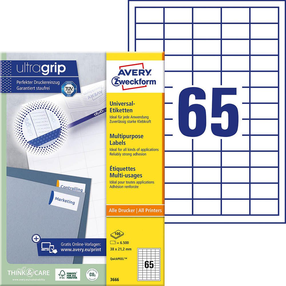 AVERY Zweckform Étiquettes 3666 blanc 38,0 x 21,2 mm - 6 500 pièces — lot de 500 pièces