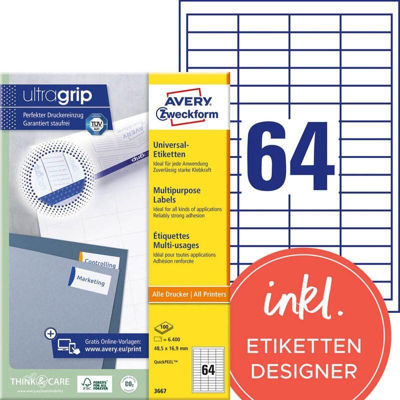 Étiquettes Avery Zweckform 3667 blanc 48,5 x 16,9 mm - 1 paquet = 100 feuilles