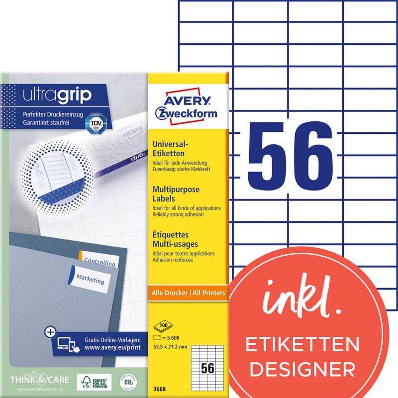 Étiquettes Avery Zweckform 3668 blanc 52,5 x 21,2 mm - 1 paquet = 100 feuilles