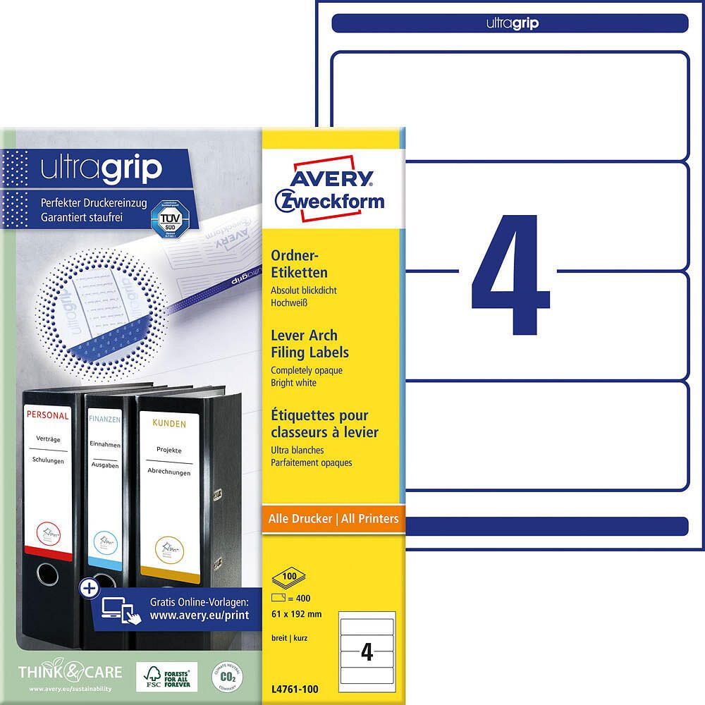 AVERY Zweckform Étiquettes pour classeurs L4761-100 blanc - 400 pièces — lot de 400 pièces