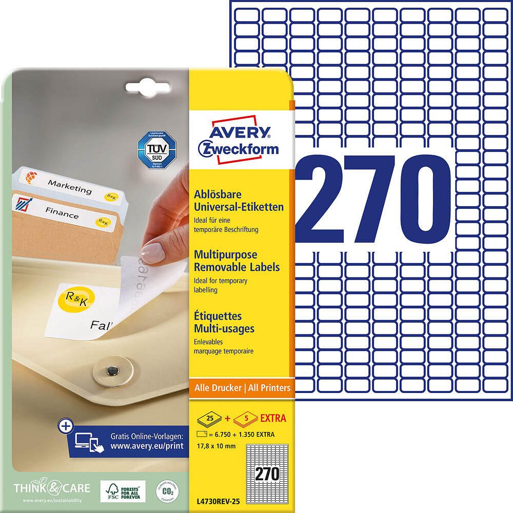 Étiquette Avery Zweckform L4730REV-25 17,8x10 mm blanche 8 100 étiquettes/paquet