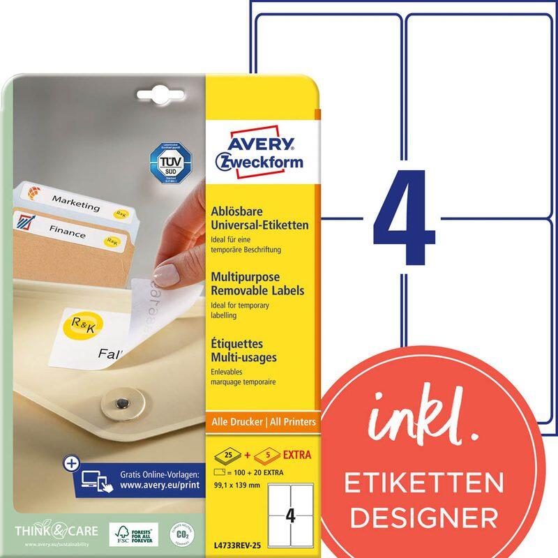 Étiquette Avery Zweckform L4733REV-25 99,1x139 mm blanc 120 pièces/boîte — lot de 120