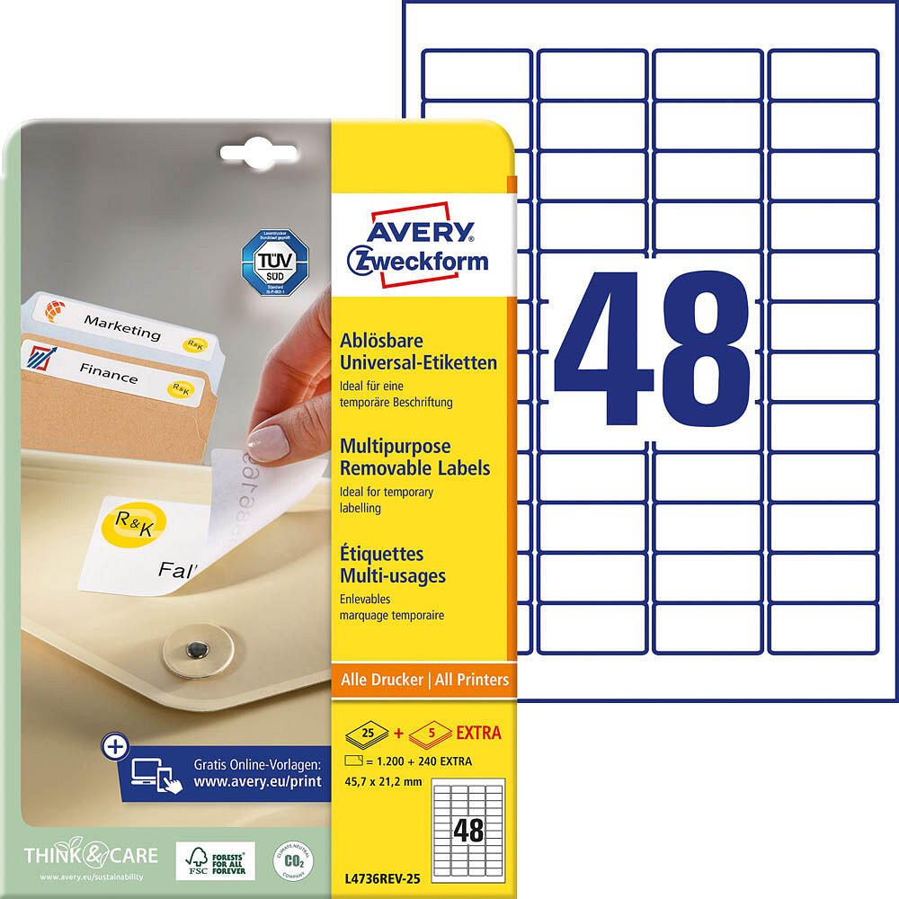 Avery Zweckform Étiquette L4736REV-25 45,7x21,2mm blanc 1 440 étiquettes/pack