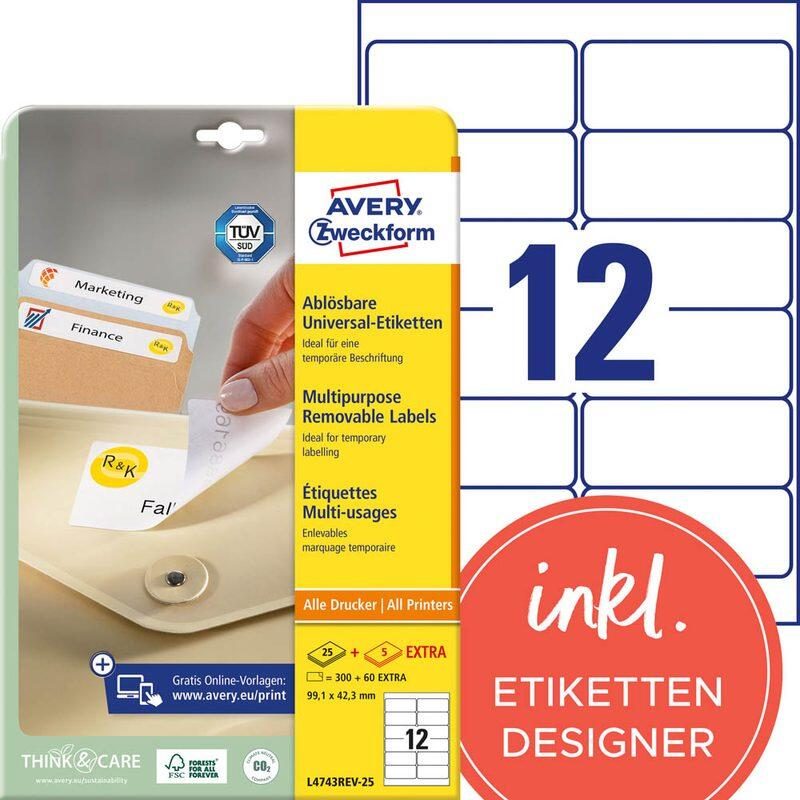 Étiquette Avery Zweckform L4743REV-25 99,1x42,3 mm blanche 360 étiquettes/pack
