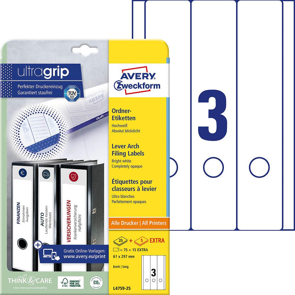 AVERY Zweckform Étiquettes pour classeurs L4759-25 blanc - 90 pièces — lot de 90 pièces