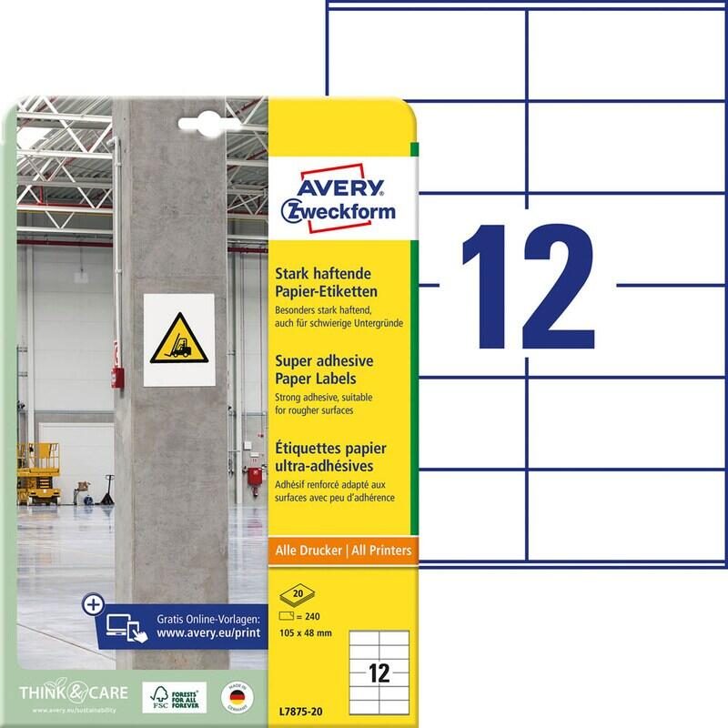 Étiquette en film Avery Zweckform L4776-20 99,1x42,3mm 240 étiquettes/paquet