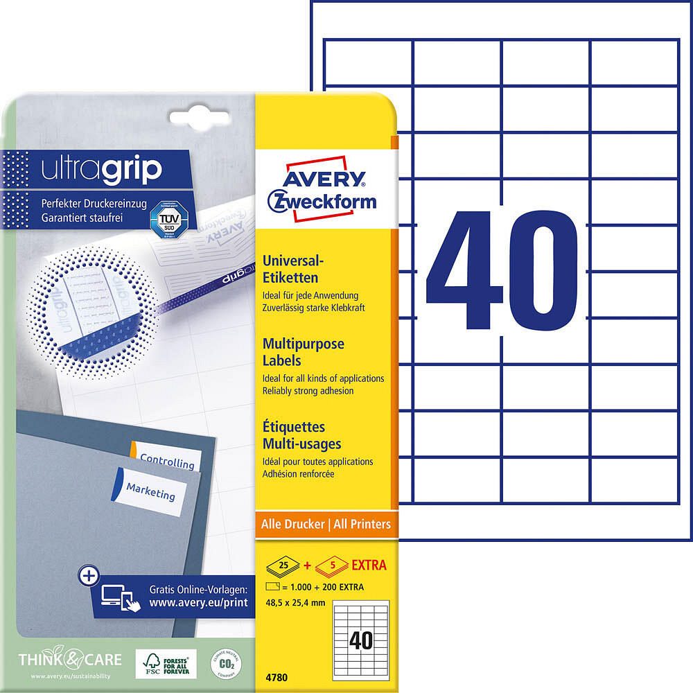 Étiquette universelle Avery Zweckform 4780 48,5 x 25,4 mm blanc 1 200 étiquettes/paquet