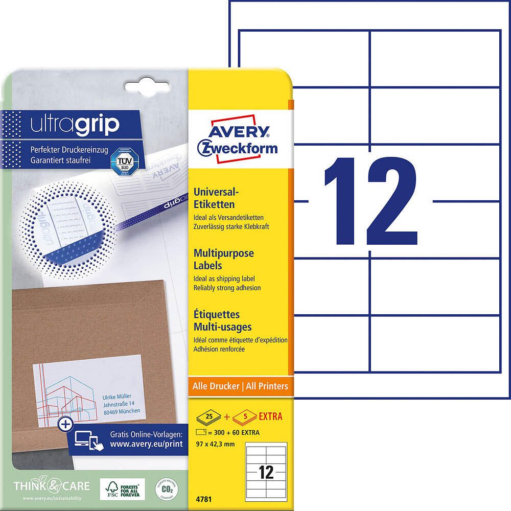 Étiquette universelle Avery Zweckform 4781 97x42,3 mm blanche 360 étiquettes/pack