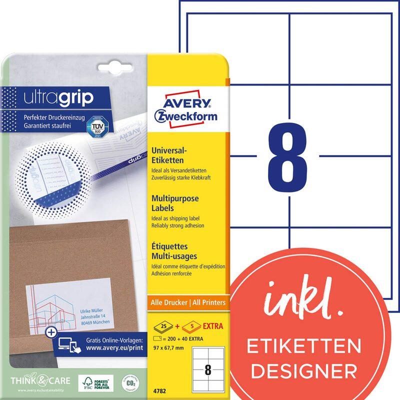 Étiquettes universelles Avery Zweckform 4782 - 97x67,7 mm - Blanc - 240 étiquettes/pack
