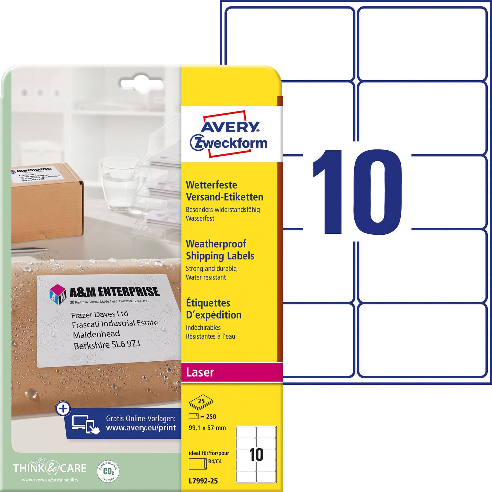 AVERY Zweckform étiquettes d'expédition en film 99,1 x 57,0 mm - 1 paquet = 25 feuilles — lot de 25
